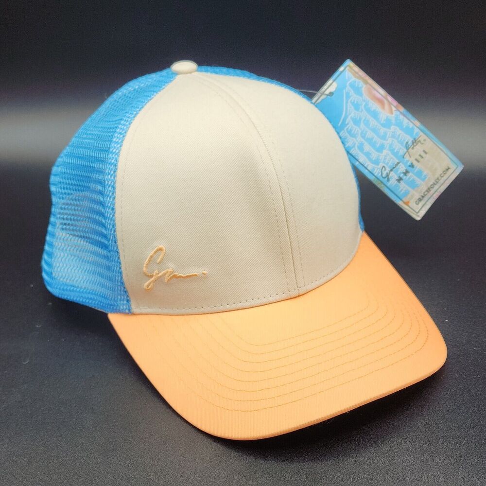 Grace Folly Classic Beach Trucker Hat Cap Mesh Snapback Blue Coral Tan